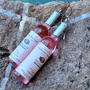 Bottle of Fine is Best Gift Rose Wine Hypoallergenic Designer Earrings